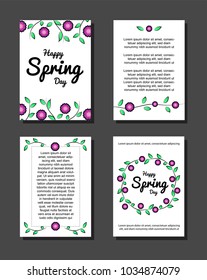 set of greeting cards on a gray background, brochure design, flowers spring. White cards