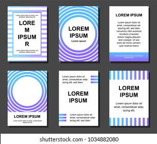set of greeting cards on a gray background, brochure design, striped gradient cards