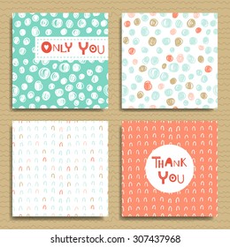 Set of greeting cards: Only you and Thank you. Vector illustration.