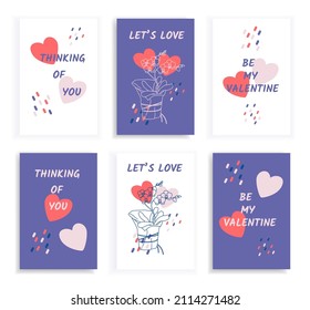 Set  greeting cards with outline orchid,  shapes and slogans. Vector illustrations