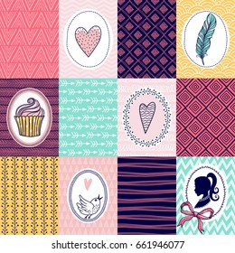 Set of greeting cards templates, invitations or banners with decorative elements. Freehand drawing