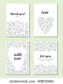 Set of greeting cards. Thank you card. Marriage event. Valentine day design.
