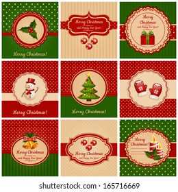 Set of greeting cards with traditional symbols of Christmas and New Year. Vector illustration.