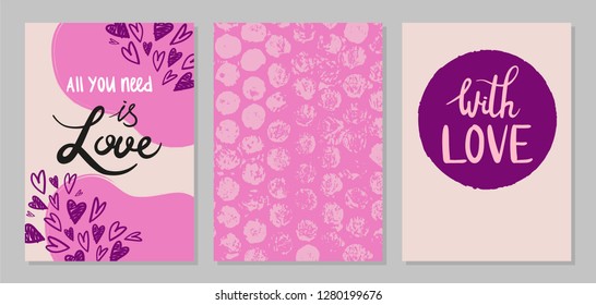 Set of greeting cards for Valentine's Day. Perfect design element for poster, banner, wedding invitation. Vector lettering.