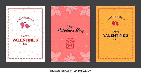 Set of greeting cards for Valentine's Day. Happy Valentines Day greeting cards. Valentine's day seamless banner. stickers for Valentine's day. Valentine cards set.