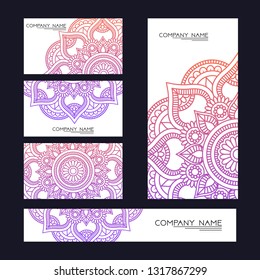 Set of greeting Cards or wedding Invitations. Postcards template , Best Wishes, Happy Birthday. Hand drawn background. Islam, Arabic, Indian, ottoman motifs. Vector template set - Vector