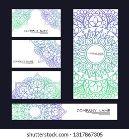 Set of greeting Cards or wedding Invitations. Postcards template , Best Wishes, Happy Birthday. Hand drawn background. Islam, Arabic, Indian, ottoman motifs. Vector template set - Vector