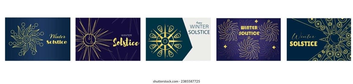 Set of greeting cards for winter solstice on white background