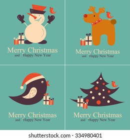Set of Greeting Christmas Cards. Vector Illustration.