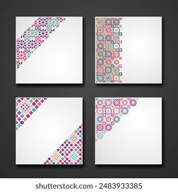 Set Greeting design backgrounds with ornamental colorful detail of floral mosaic islamic art ornament. New collection. Vector illustration