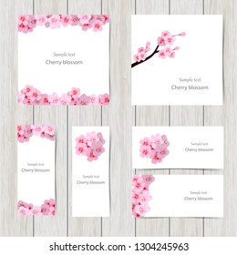 Set of greeting and invitation card with cherry blossom  Spring composition with sakura. Vector illustration