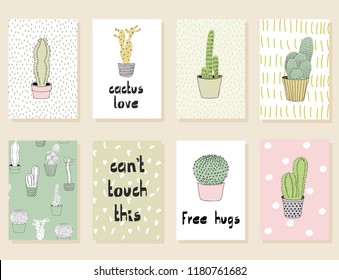 Set of greeting or invitation cards with cactuses.