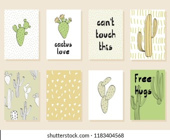 Conjunto de cartões de saudação ou convite com cactos.