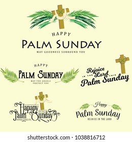 Set of greeting logos for religion holiday palm sunday before easter, cards for celebration entrance of Jesus into Jerusalem vector illustration