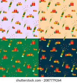 Set of greeting patterns with clappers and gifts
