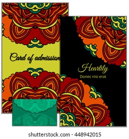 Set greeting vector card on decorated background  mandala element . pattern, brochure, gift certificate, party invitation, congratulation