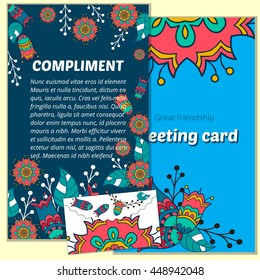 Set greeting vector card on decorated background  flower . pattern, brochure, gift certificate, party invitation, congratulation