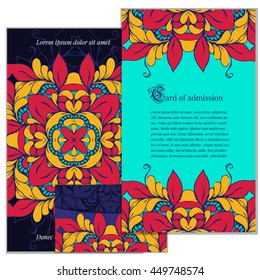 Set greeting vector card on decorated background mandala element . pattern, brochure, gift certificate, party invitation, congratulation