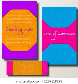 Set greeting vector cards on decorative background . pattern, brochure, gift certificate, party invitation, congratulation