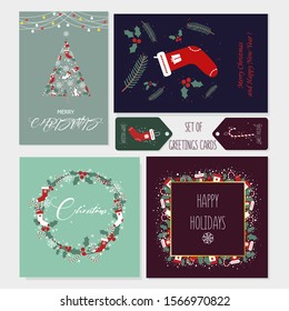 set greetings cards christmas new year sock snowflakes 