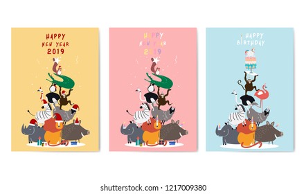 Set of greetings postcard vector