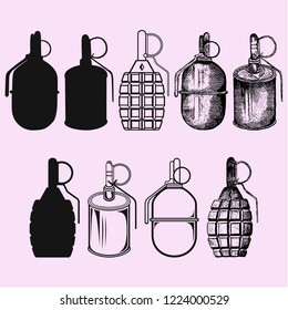 set of the grenade vector silhouette isolated