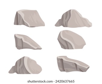 Set of grey aquarium decorative stones vector illustration isolated on white background