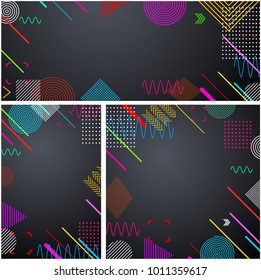 Set of grey backgrounds with abstract colorful pattern. Vector paper illustration.