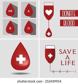 a set of grey backgrounds with drops of blood, text and bags of blood