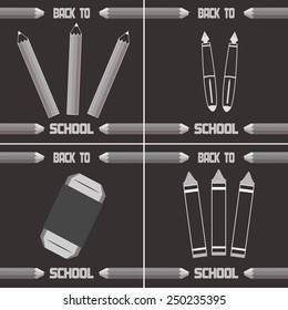 a set of grey backgrounds with text and different school supplies