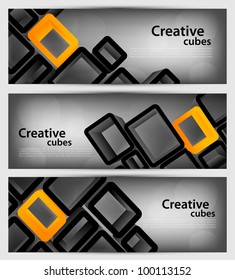 Set of grey banners with 3d element