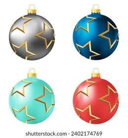 Set of grey, blue, turquoise and red Christmas tree toy or ball