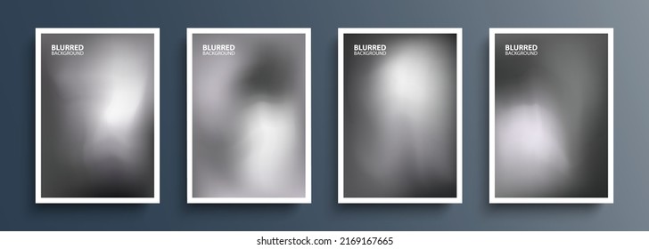 Set of grey blurred backgrounds with modern abstract soft gray color gradients. Templates collection for brochures, posters, banners, flyers and cards. Vector illustration.