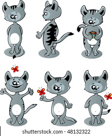 Set from grey cartoon kittens