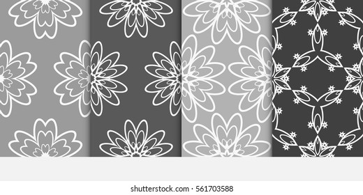 set of grey color decorative floral ornament. modern pattern. seamless vector illustration. for interior design, textile, wallpaper