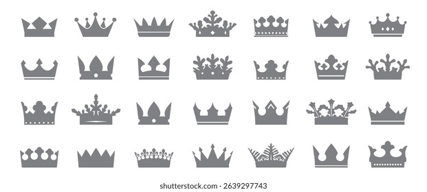 Set grey crowns. Outline Icons isolated.