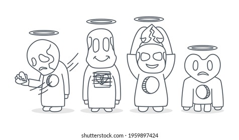 Set of grey cute monster character cartoon illustration design vector.