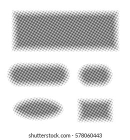 Conjunto de formas geométricas grises diferentes con efecto de semitonos. Texturas de puntos, ilustración vectorial.