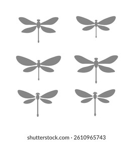 Set of grey dragonflies silhouette