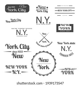 Set of grey emblem, logo, label for New York City, isolated on a white background. Vintage flat style, vector illustration.