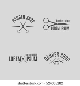 Set of grey emblem, logo, label for a barber shop, isolated on a white background. Vintage style, vector illustration.