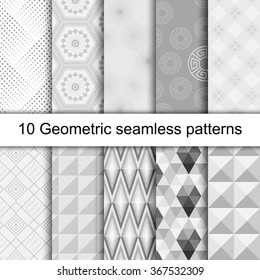 Set of grey geometric seamless patterns for background. Vector illustration for web design. Endless texture can be used for wallpaper, web page background. Pattern swatches included in file.