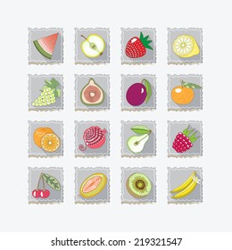 set of grey icons of fruits with shadow.vector illustration