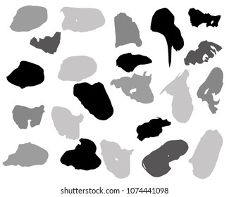 Set of grey ink vector stains. Grunge brush collection isolated on white