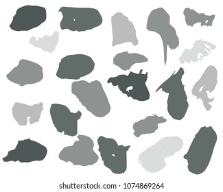 Set of grey ink vector stains. Grunge brush collection isolated on white