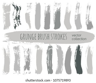 Set of grey ink vector stains. Grunge brush collection isolated on white