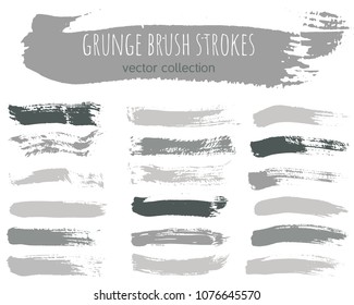 Set of grey ink vector stains. Grunge brush collection isolated on white
