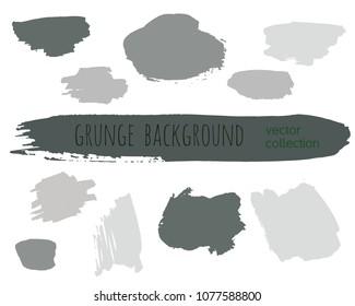 Set of grey ink vector stains. Grunge brush collection isolated on white