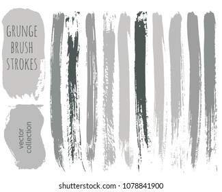 Set of grey ink vector stains. Grunge brush collection isolated on white