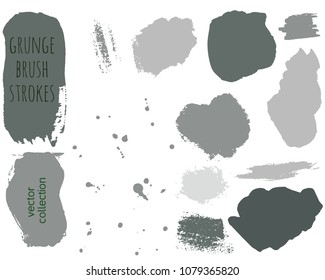 Set of grey ink vector stains. Grunge brush collection isolated on white